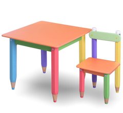 Дитячий набір "Олівчики" 60х60 з пеналом та стільцями 2шт (колір стільниці - помаранчевий)