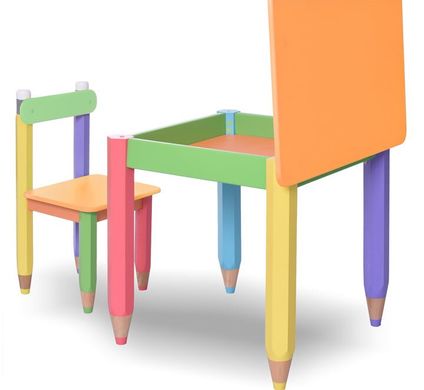 Детский набор "Карандашики" 60х60 с пеналом и стульчиками 2шт (цвет столешницы - оранжевый)