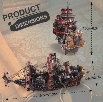 Металевий 3D конструктор корабля The Queen Anne&rsquo;s Revenge / Помста королеви Анни &ndash; збірна модель - пазл піратського корабля 3D Metal Model Kit Piececool з деталізацією преміум-класу, 439 деталей