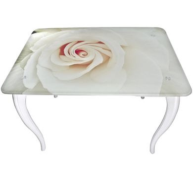 Обеденный стеклянный стол "Белая роза" с ножками кабриоль