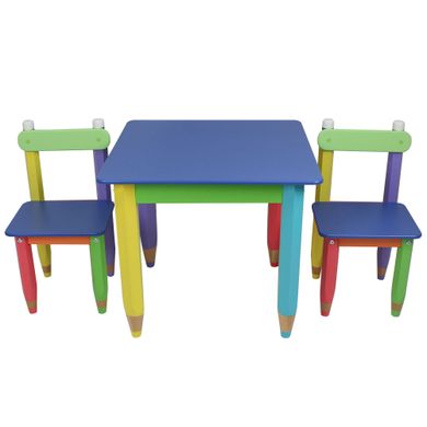 Дитячий набір "Олівчики" 60х60 столик та 2 стільчики (колір стільниці - синій)