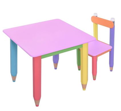 Дитячий набір "Олівчики" 60х60 з пеналом та стільцями 2шт (колір стільниці - рожевий)