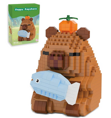 Конструктор 3D игрушка для детей фигурка Капибара с рыбой и апельсином Happy Capybara Mini Building Blocks Set M3150