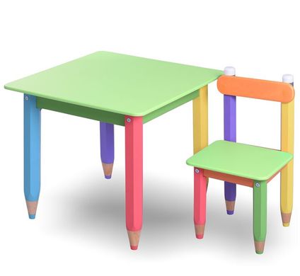 Дитячий набір "Олівчики" 60х60 з пеналом та стільцями 2шт (колір стільниці - салатовий)