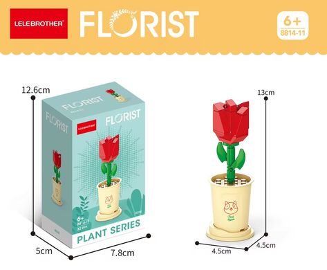 Конструктор квітка у горщику Троянда Серія «Вічні квіти» Constructor flower in a pot  Rose 8814-11