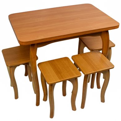 Обеденный столовый комплект (стол и 4 табуретки из МДФ) "Ольха" с ножками кабриоль