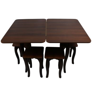 Обідній столовий комплект (стіл та 4 табуретки зі МДФ) "Горіх" з ніжками кабріоль
