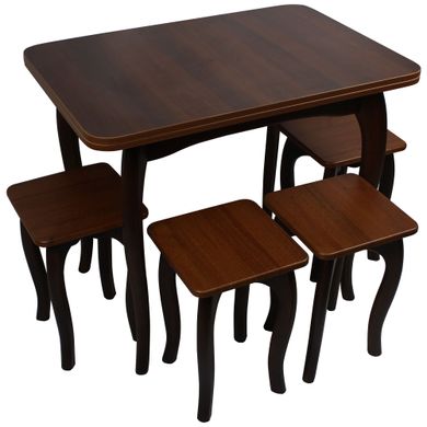 Обідній столовий комплект (стіл та 4 табуретки зі МДФ) "Горіх" з ніжками кабріоль