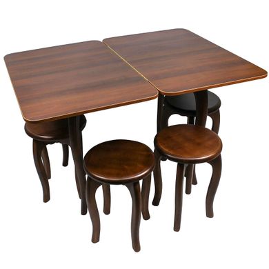 Обеденный столовый комплект (стол и 4 круглых табурета) "Орех" с ножками кабриоль