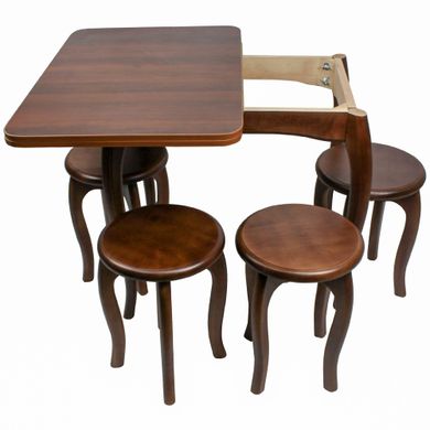 Обідній столовий комплект (стіл та 4 круглі табурети) “Горіх” з ніжками кабріоль