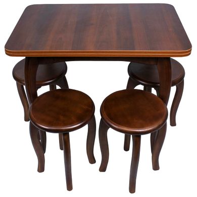 Обідній столовий комплект (стіл та 4 круглі табурети) “Горіх” з ніжками кабріоль