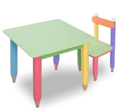 Дитячий набір "Олівчики" 60х60 столик та стільчик 1шт (колір стільниці - салатовий)