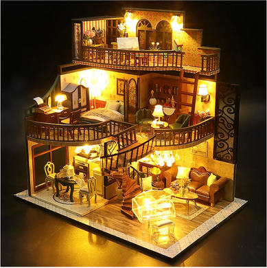 Румбокс 3D интерьерный конструктор DIY house &laquo;Классический домик&raquo; Dream Building Pavilion с LED-подсветкой и мебелью (М2132)