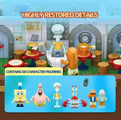 Конструктор SpongeBob / Губка Боб Квадратні Штани Krusty Krab / Красті Краб &ndash; 3D набір ресторану з мультсеріалу / збірний constructor DIY будинок із деталей 305&times;210&times;256 мм / дитячий конструктор для хлопчиків і дівчаток