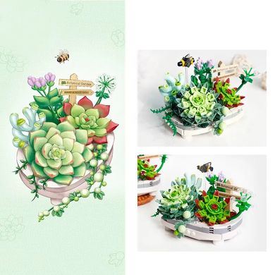 Конструктор Суккуленты в горшке вечный цветок серия цветы Constructor Succulents Pot Plant Fly Bee 1660