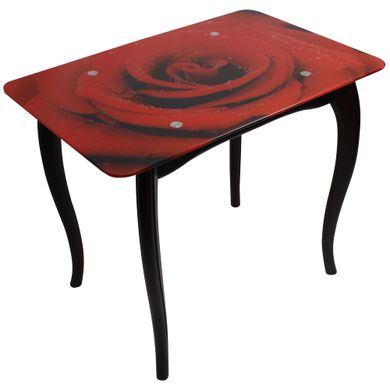Обеденный стеклянный стол "Красная роза" с ножками кабриоль