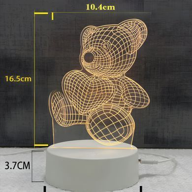 Ночник светильник "Мишка с сердцем" из акрила светодиодная детская 3D лампа USB с проекцией
