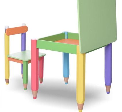 Дитячий набір "Олівчики" 60х60 з пеналом та стільчиком 1шт (колір стільниці - салатовий)