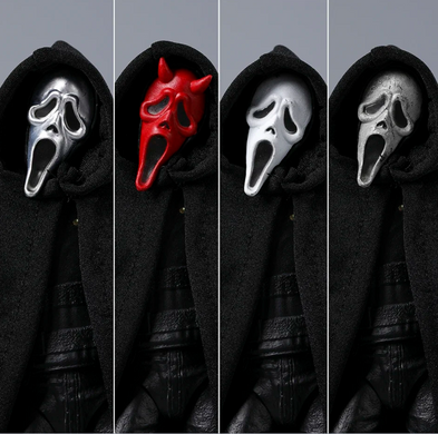Коллекционная экшн-фигурка Призрачное Лицо из серии фильмов Крик Ghostface Scream Horror Action Figure в тканевом плаще с аксессуарами, 18 см