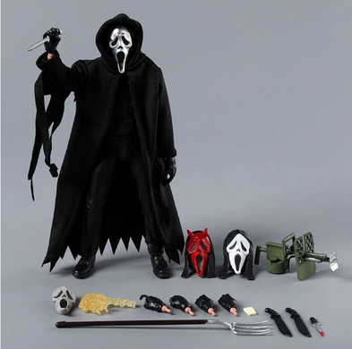 Коллекционная экшн-фигурка Призрачное Лицо из серии фильмов Крик Ghostface Scream Horror Action Figure в тканевом плаще с аксессуарами, 18 см
