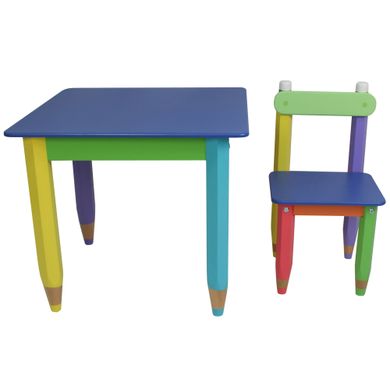 Дитячий набір "Олівчики" 60х40 з пеналом та стільцями 2шт (колір стільниці - синій)