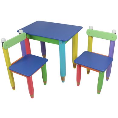 Дитячий набір "Олівчики" 60х40 з пеналом та стільцями 2шт (колір стільниці - синій)