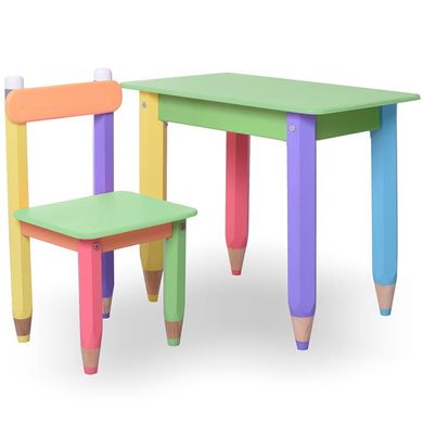 Дитячий набір "Олівчики" 60х40 з пеналом та стільцями 2шт (колір стільниці - салатовий)