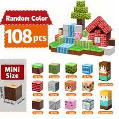 Магнітний конструктор для дітей у стилі піксельної гри Майнкрафт (Minecraft), 108 деталей