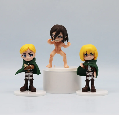 Набір фігурок Attack on Titan / Атака Титанів Chibi 6 шт &mdash; Колекційні аніме фігурки Ерен, Мікаса, Леві, Армін, Ервін, Титан &mdash; Подарунок фанату аніме
