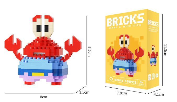 Конструктор фігурка Пікселі BRICKS Містер Крабс Губка Боб серія "Мультгерої" Mr. Eugene Harold Krabs M3043