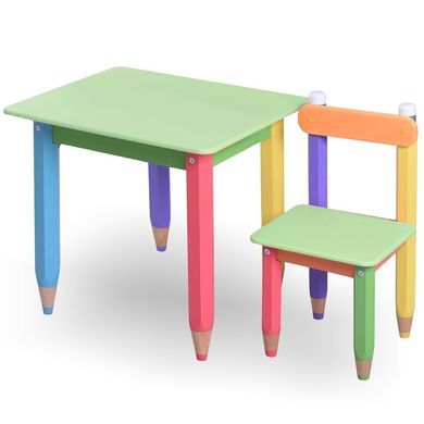 Дитячий набір "Олівчики" 60х40 столик та 2 стільчики (колір стільниці - салатовий)