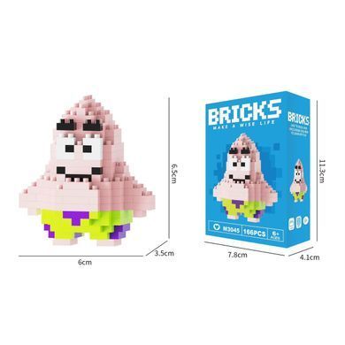 Конструктор фигурка Пиксели BRICKS Патрік Стар Губка Боб серия "Мультгерои" Patrick Star SquarePants M3045