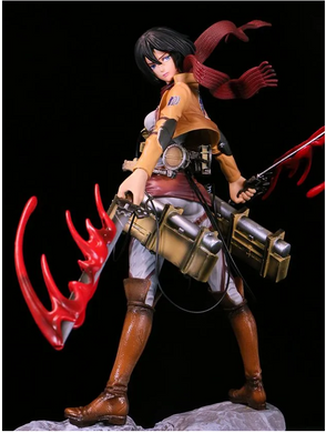 Коллекционная аниме фигурка Микаса Акерман Атака Титанов (Mikasa Ackerman Attack on Titan) с эффектом битвы и снаряжением, 35 ​​см