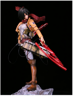 Коллекционная аниме фигурка Микаса Акерман Атака Титанов (Mikasa Ackerman Attack on Titan) с эффектом битвы и снаряжением, 35 ​​см