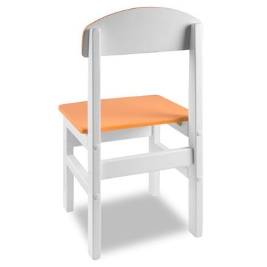 Дитячий стільчик "Woody" білий з помаранчевим сидінням.