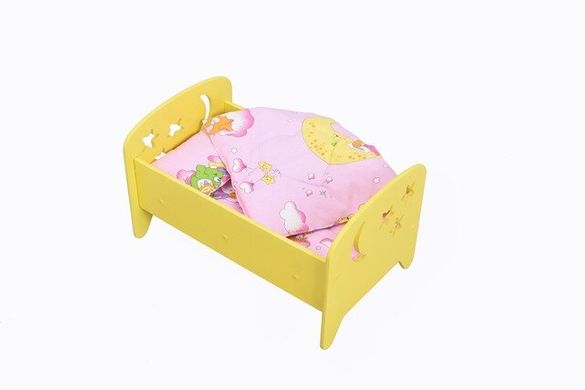 Кукольная кроватка 2 в 1 “Сладкий сон” желтая + постелька