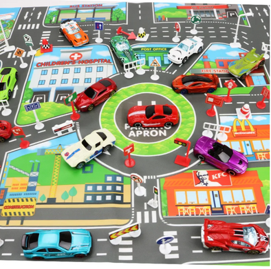Игровой коврик &laquo;Город и дороги&raquo; 83&times;58 см / Play Mat City Road Map &ndash; детский коврик с дорогами, зданиями и паркингом для машинок
